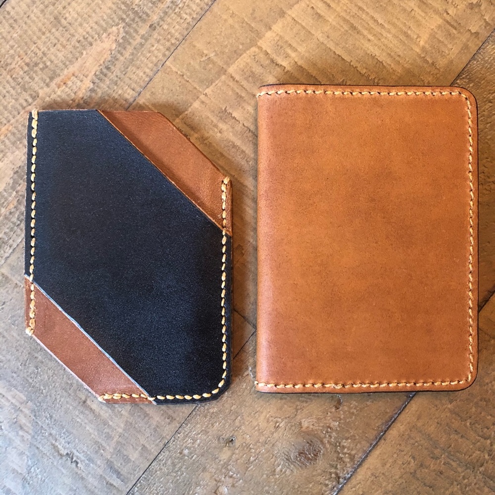 Two handmade leather wallets